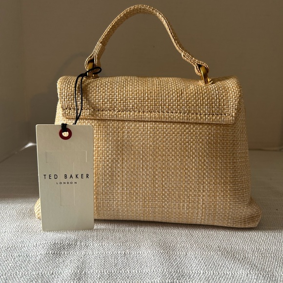 Ted Baker London Straw Mini Top Handle Bag Gold Swirl Clasp Crossbody - Picture 4 of 6